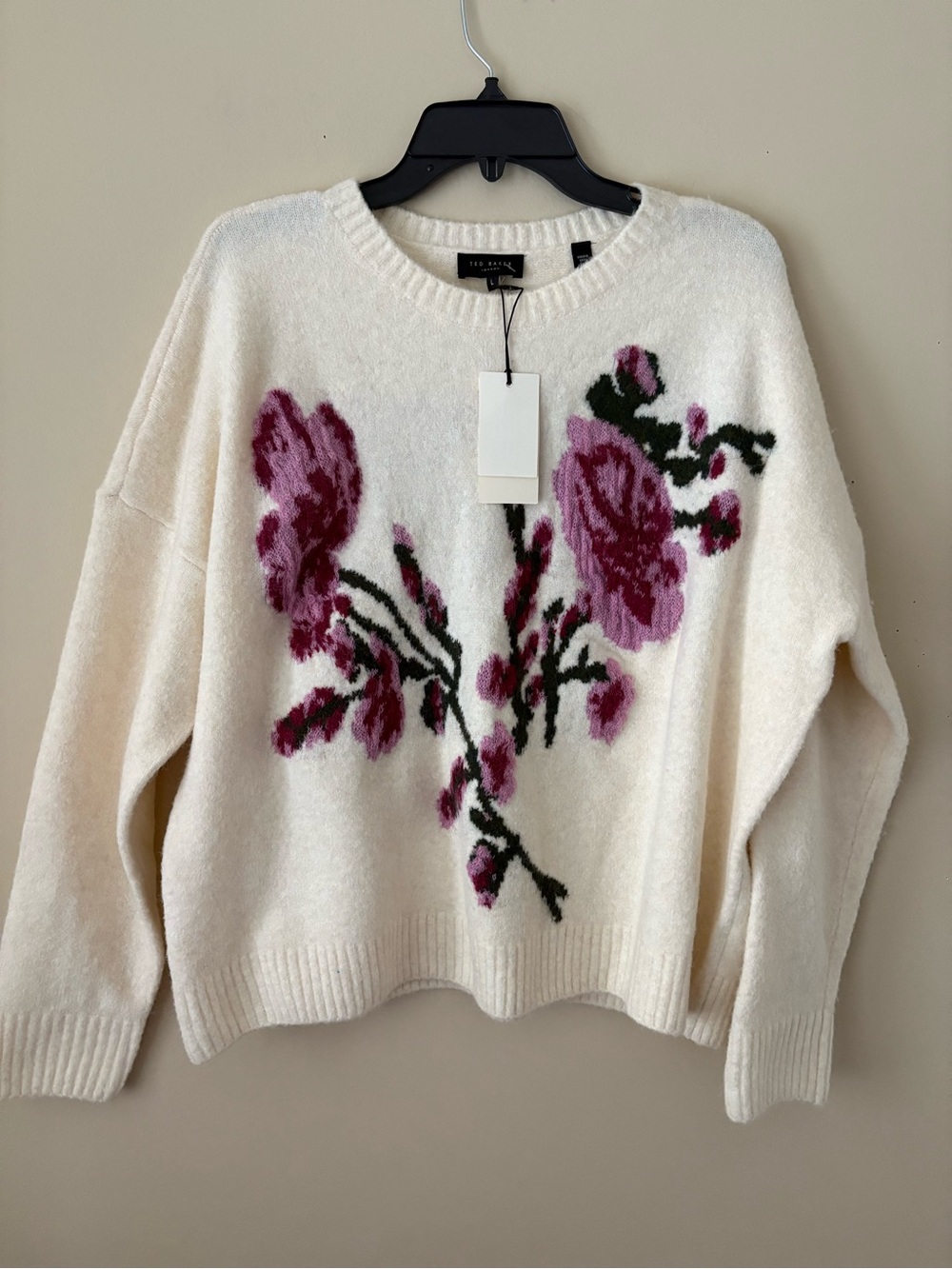 Ted Baker Cream Floral Crewneck Sweater Sz. L New